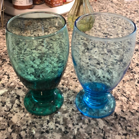 Set of two blue and teal drinking glasses